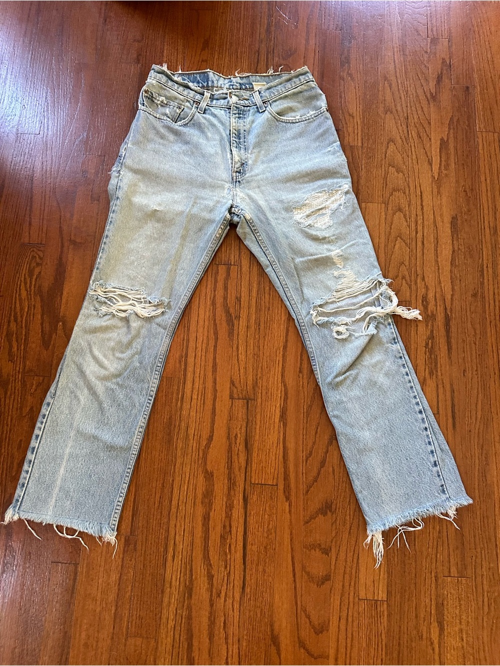Vintage Worn Distressed Patched & Tailored Straight-Leg Levi’s